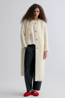 Clara Collarless Coat Cream