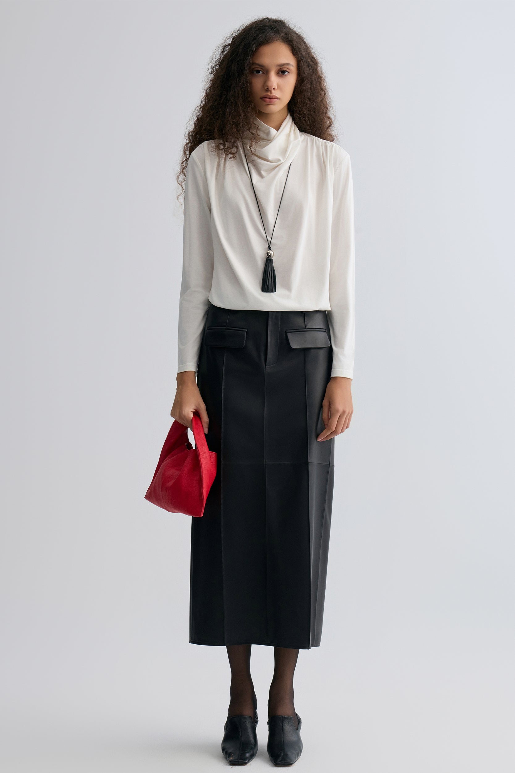 Cowl Jersey Top White