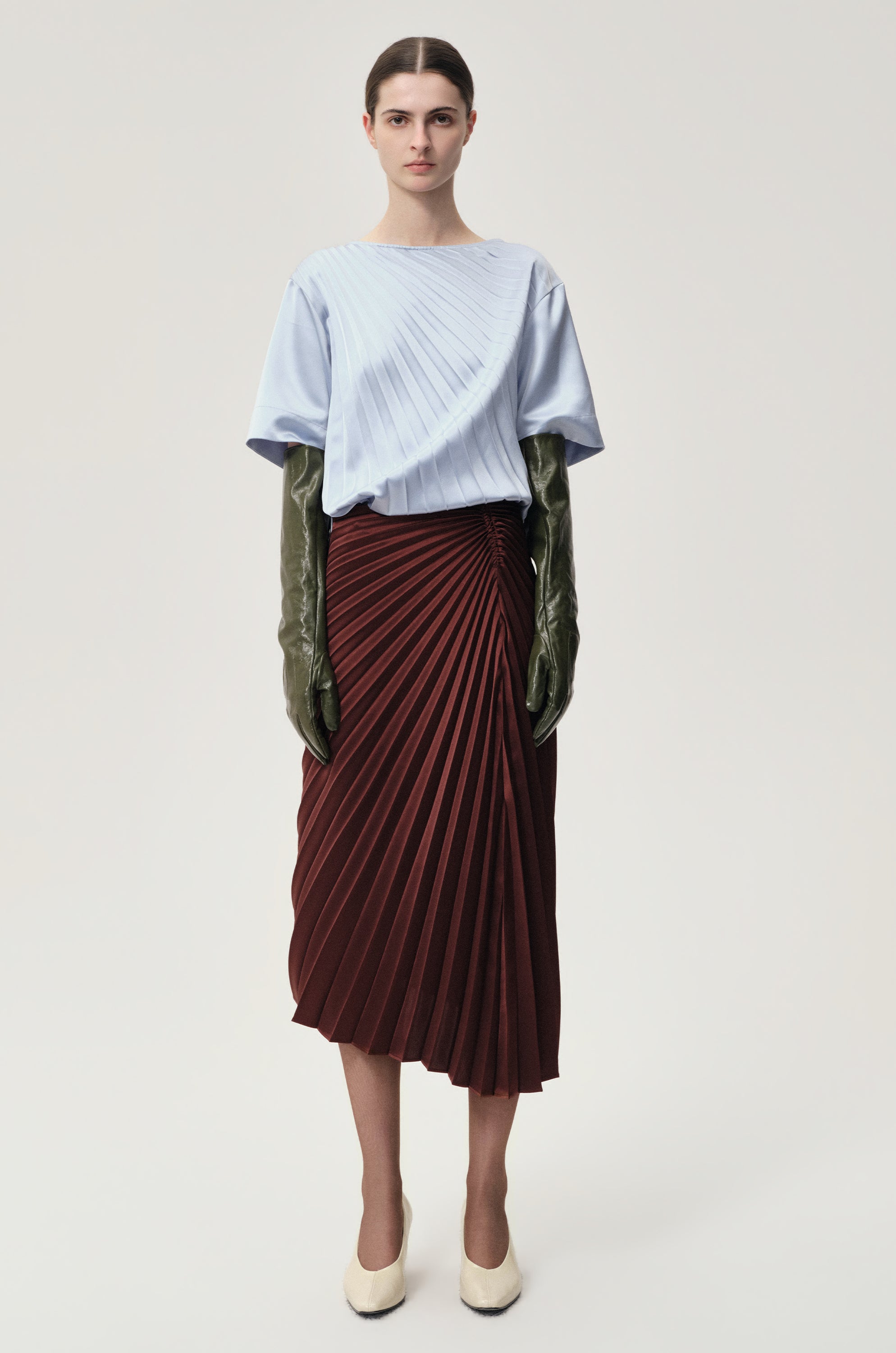 Asymmetrical Pleated Blouse Light Blue