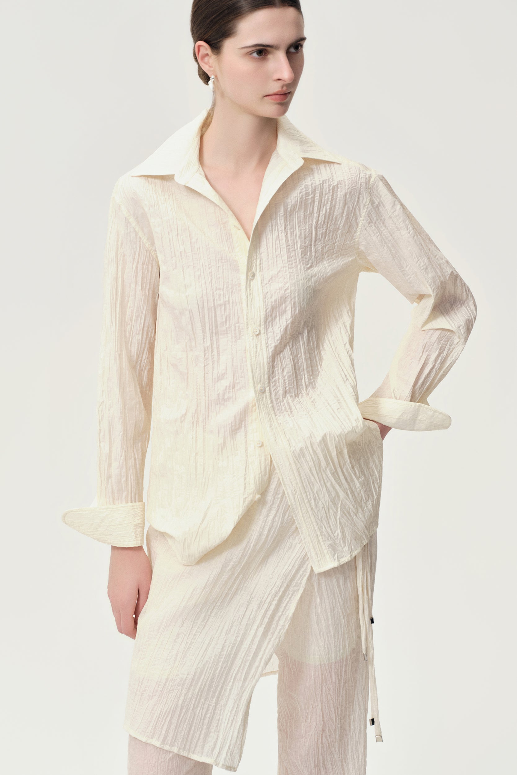 Crinkled Gauze Shirt Ecru
