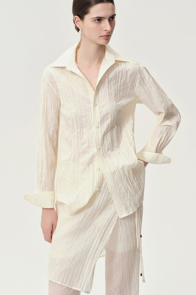 Crinkled Gauze Shirt Ecru