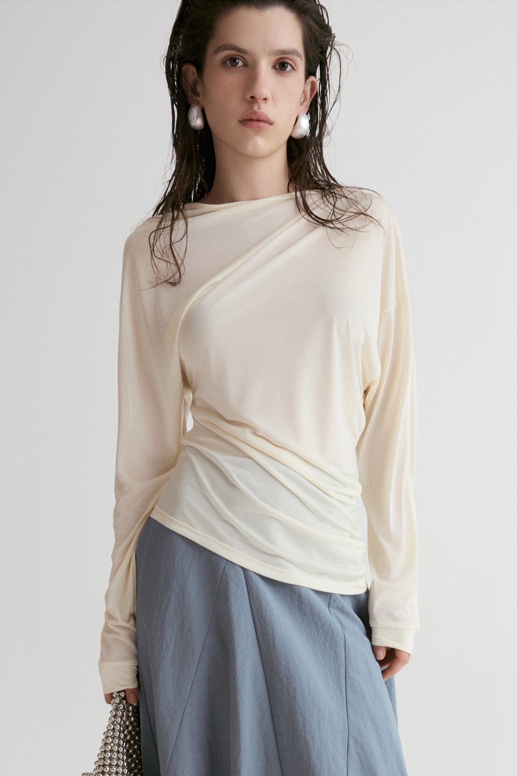 Luma Sheer Draped Top-Vanilla