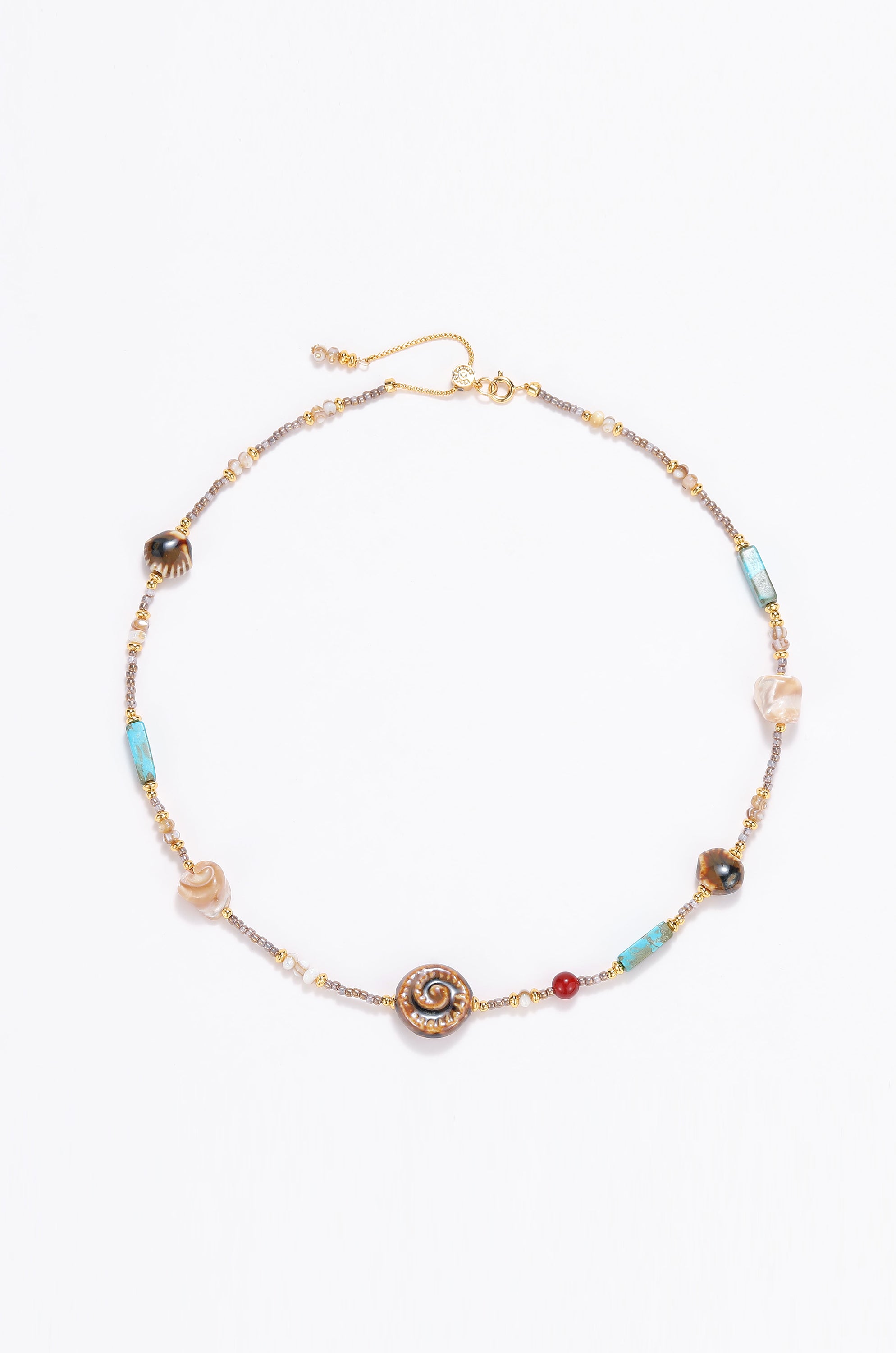 Tide gold-plated and seashell beaded necklace Beige