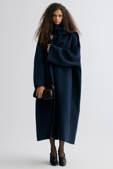 Oversized Double-faced Scarf Coat Navy
