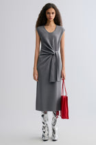 Knot-detail Knitted dress in Merino Wool  Grey melange