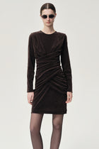 Draped Velvet Mesh  Asymmetric Dress Steel Grey