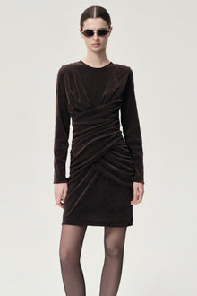 Draped Velvet Mesh  Asymmetric Dress Steel Grey