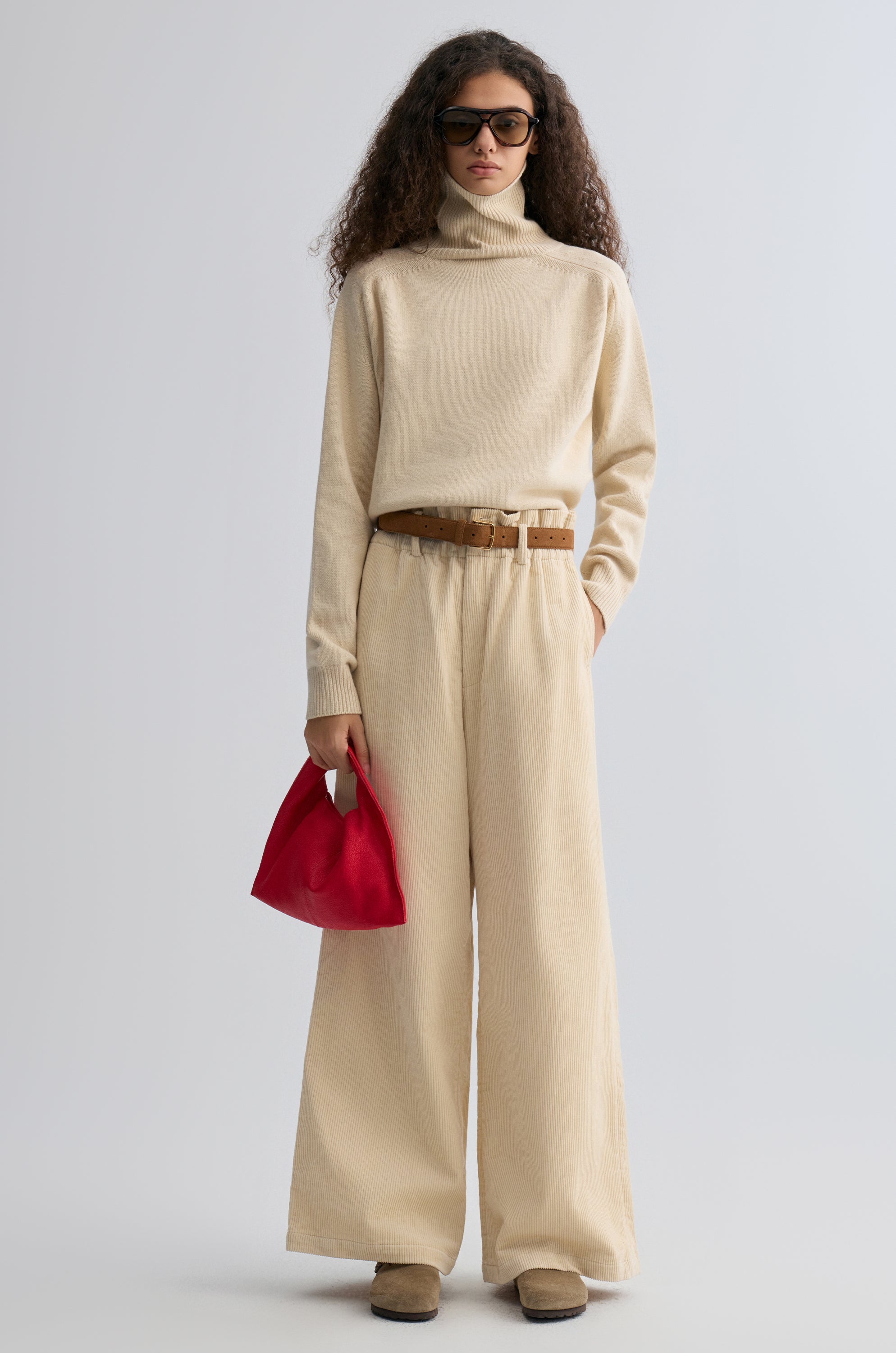 Corduroy Wide-leg Trousers Ivory