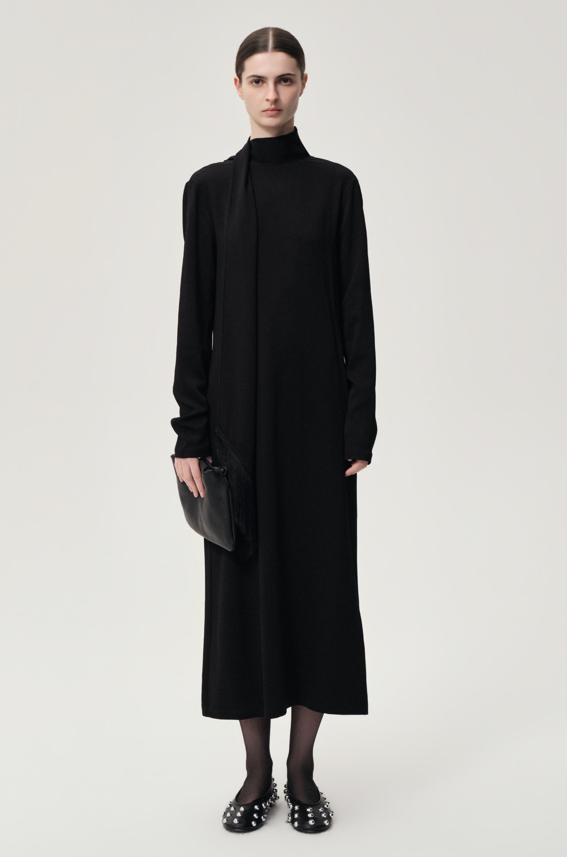 Reversible Fringed Scarf Dress Black
