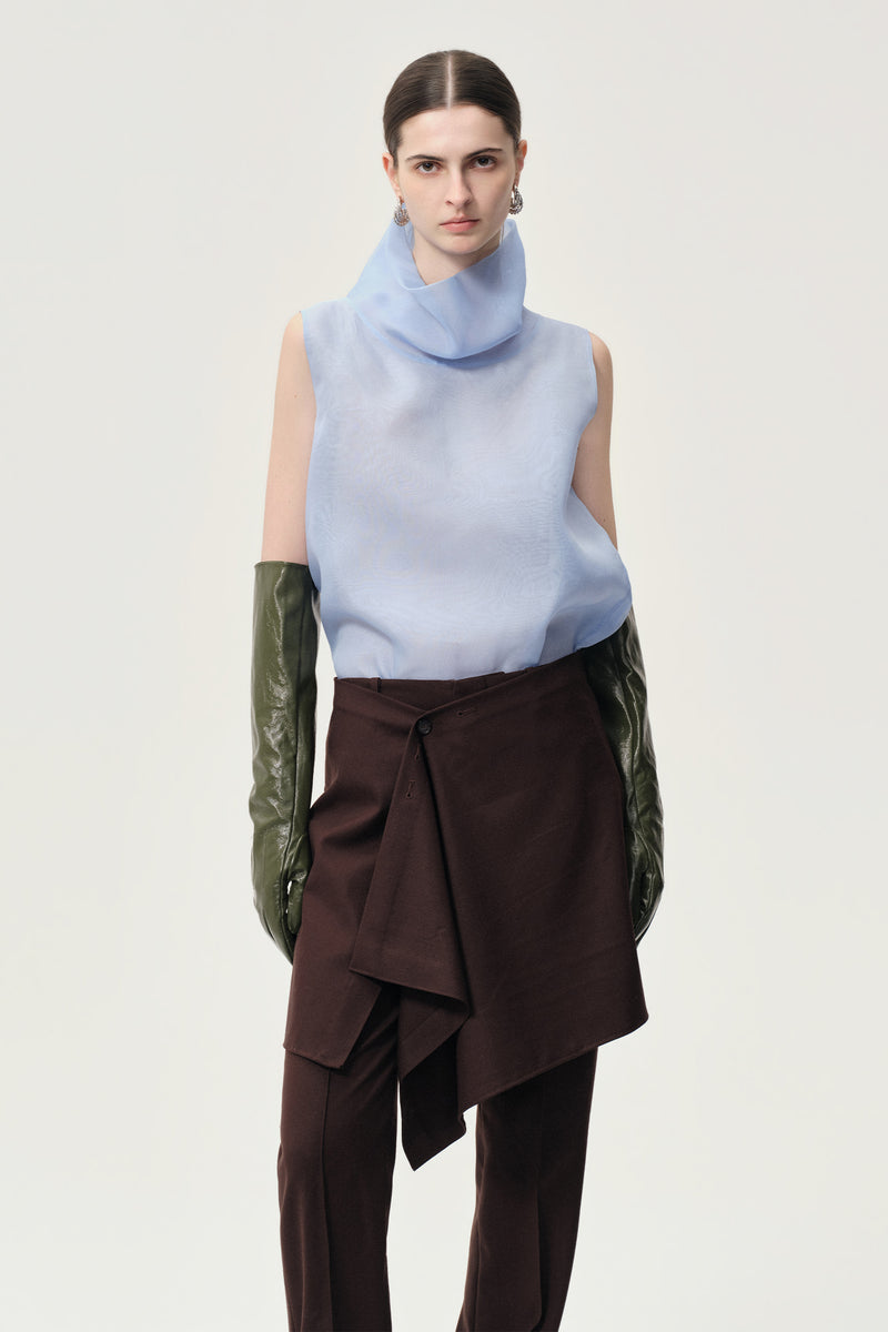 Silk Organza Turtleneck Top Light Blue