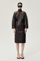 Sculptural Leather Dress Dark Brown