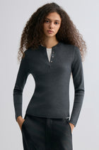 Superfine Merino Wool Knit Henley Grey Melange