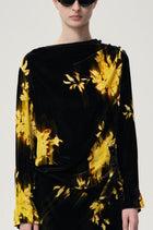 Abstract Floral Velvet Blouse in Silk and Viscose Black