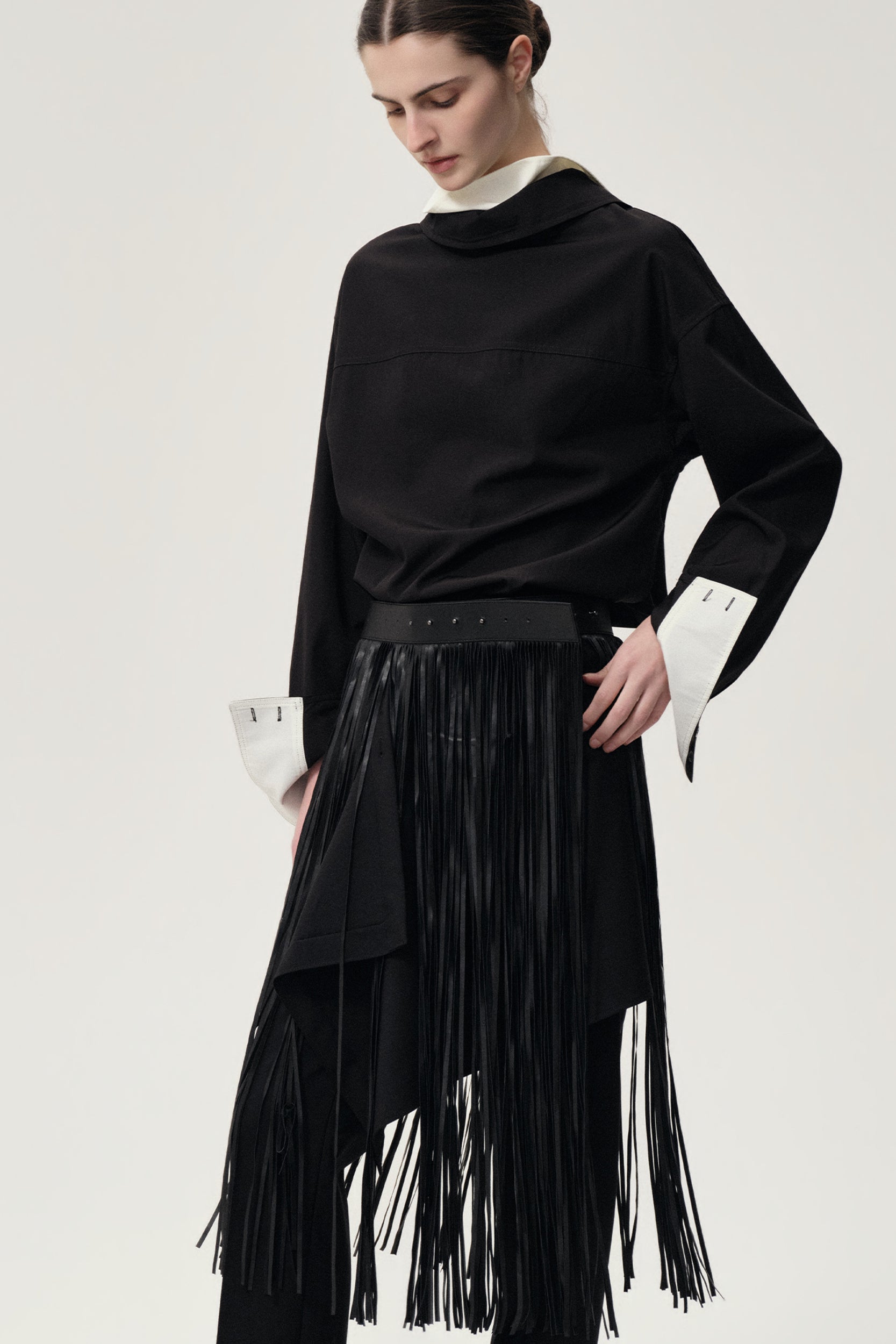 Fringed Leather Belt Black