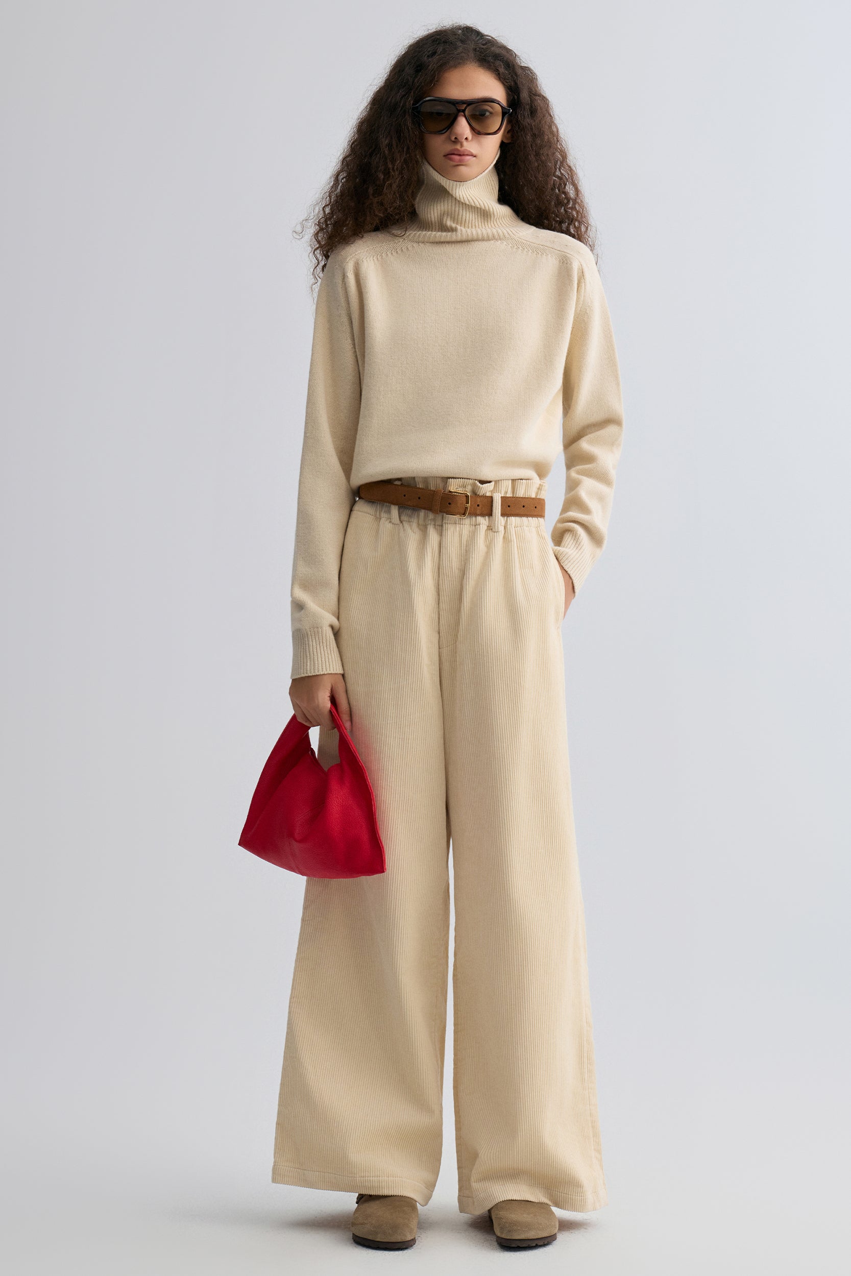 Corduroy Wide-leg Trousers Ivory