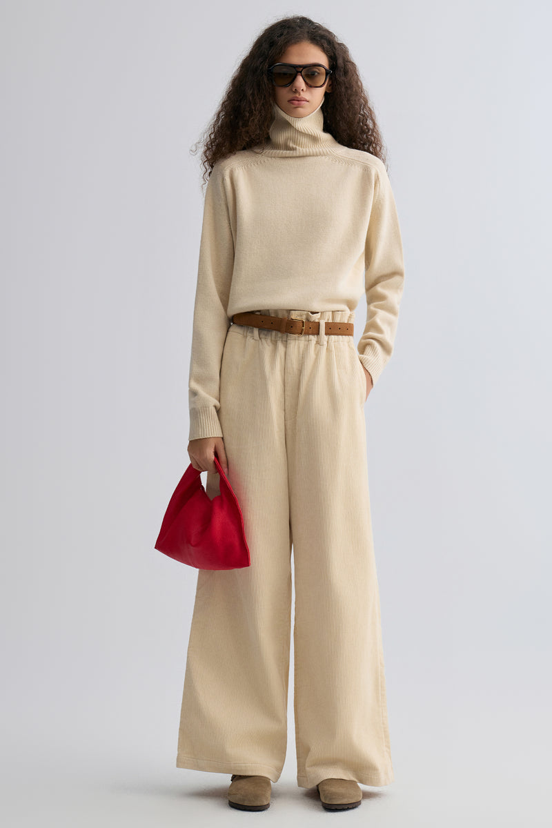 Corduroy Wide-leg Trousers Ivory