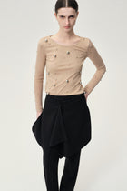 Stud-embellished Mesh Top Nude