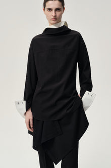 Double-layer Collar Shaped Shirt Black/White