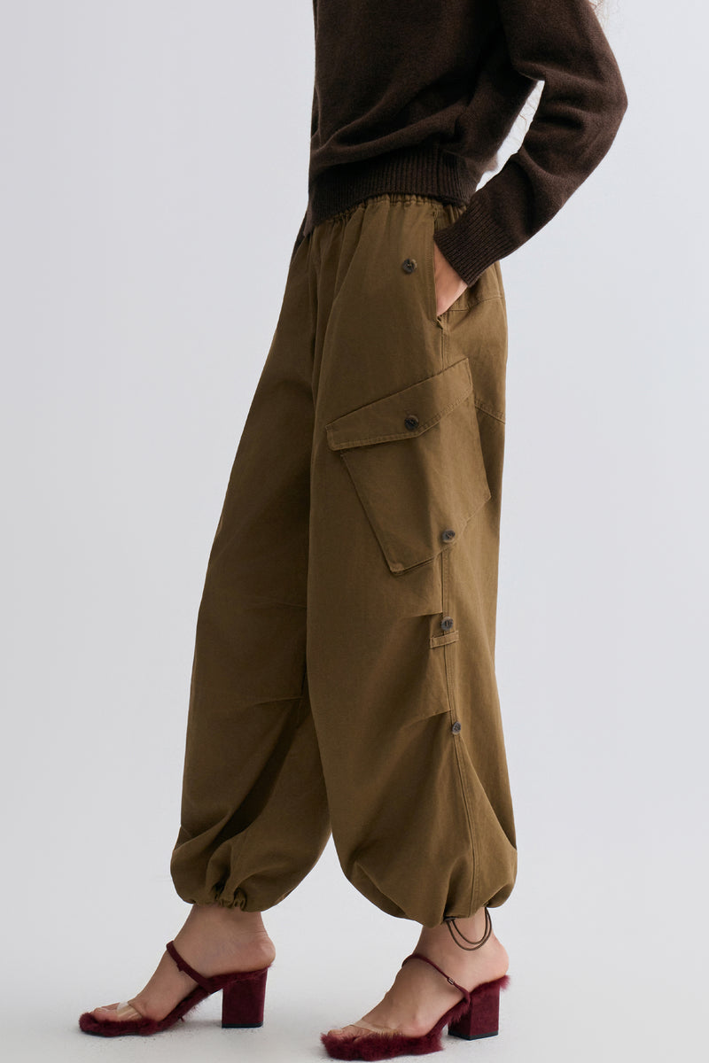 Washed Baggy Cargo Trousers Chocolate