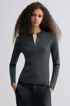 Superfine Merino Wool Knit Henley Grey Melange