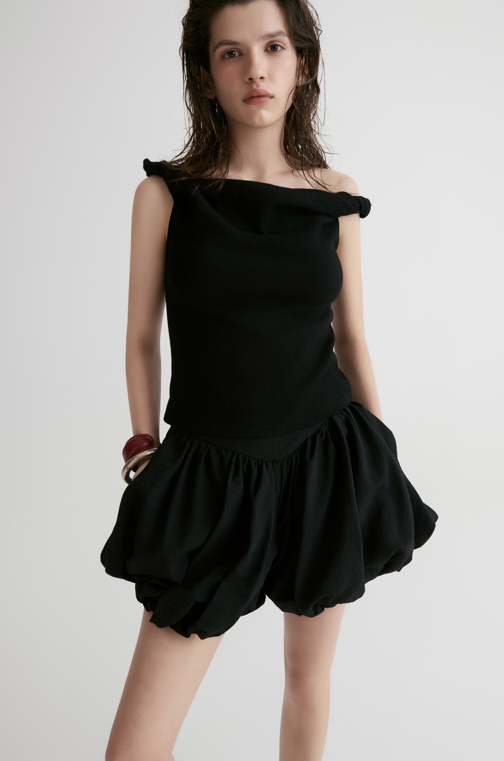 Dry Loop Terry Twisted Tank Top-Black