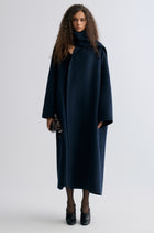 Oversized Double-faced Scarf Coat Navy