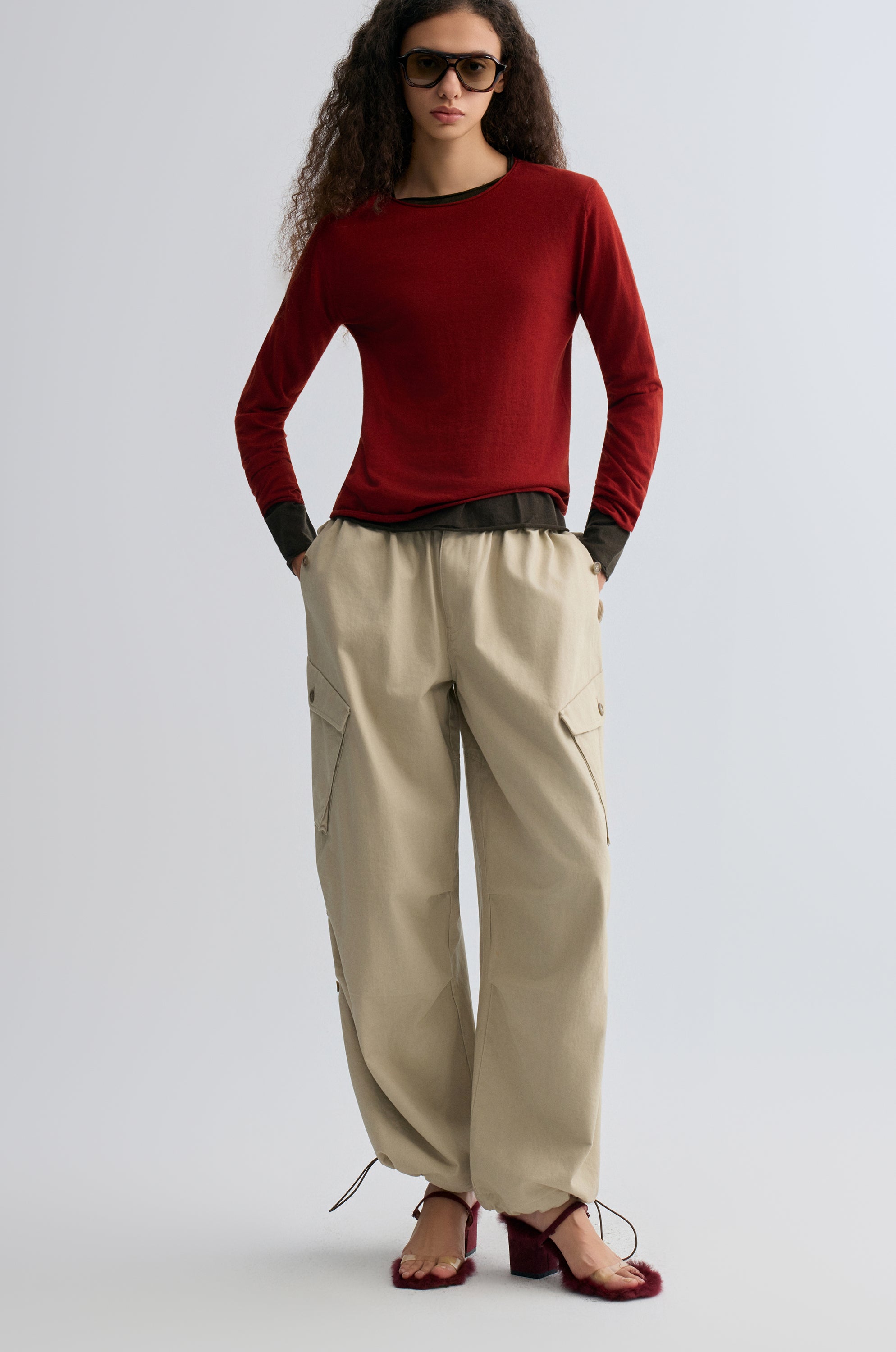 Washed Baggy Cargo Trousers Dusty Ivory