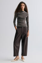 Velvet Mesh Asymmetric Draped Top Faded Grey