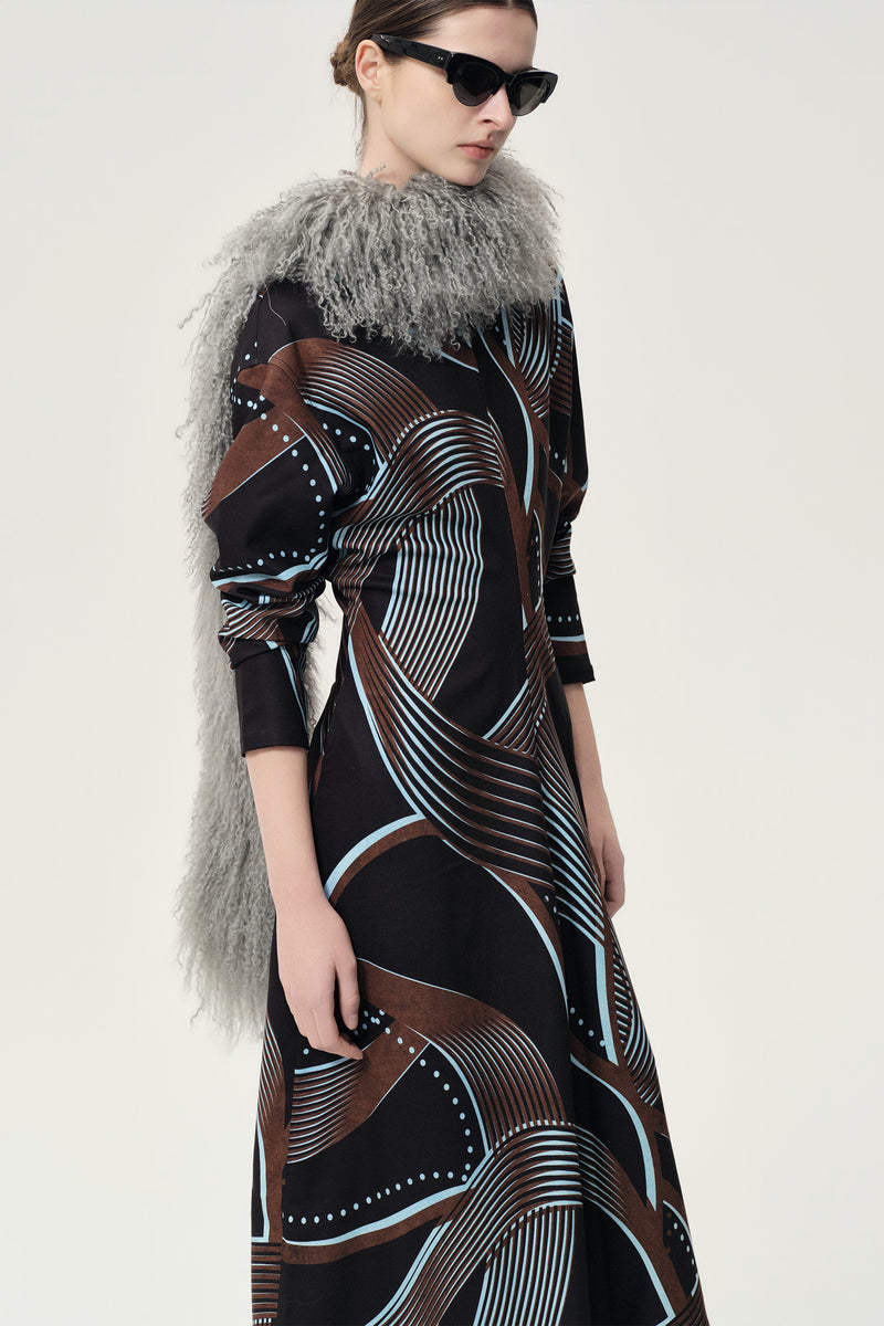 Printed Draped-waist Dress Multi