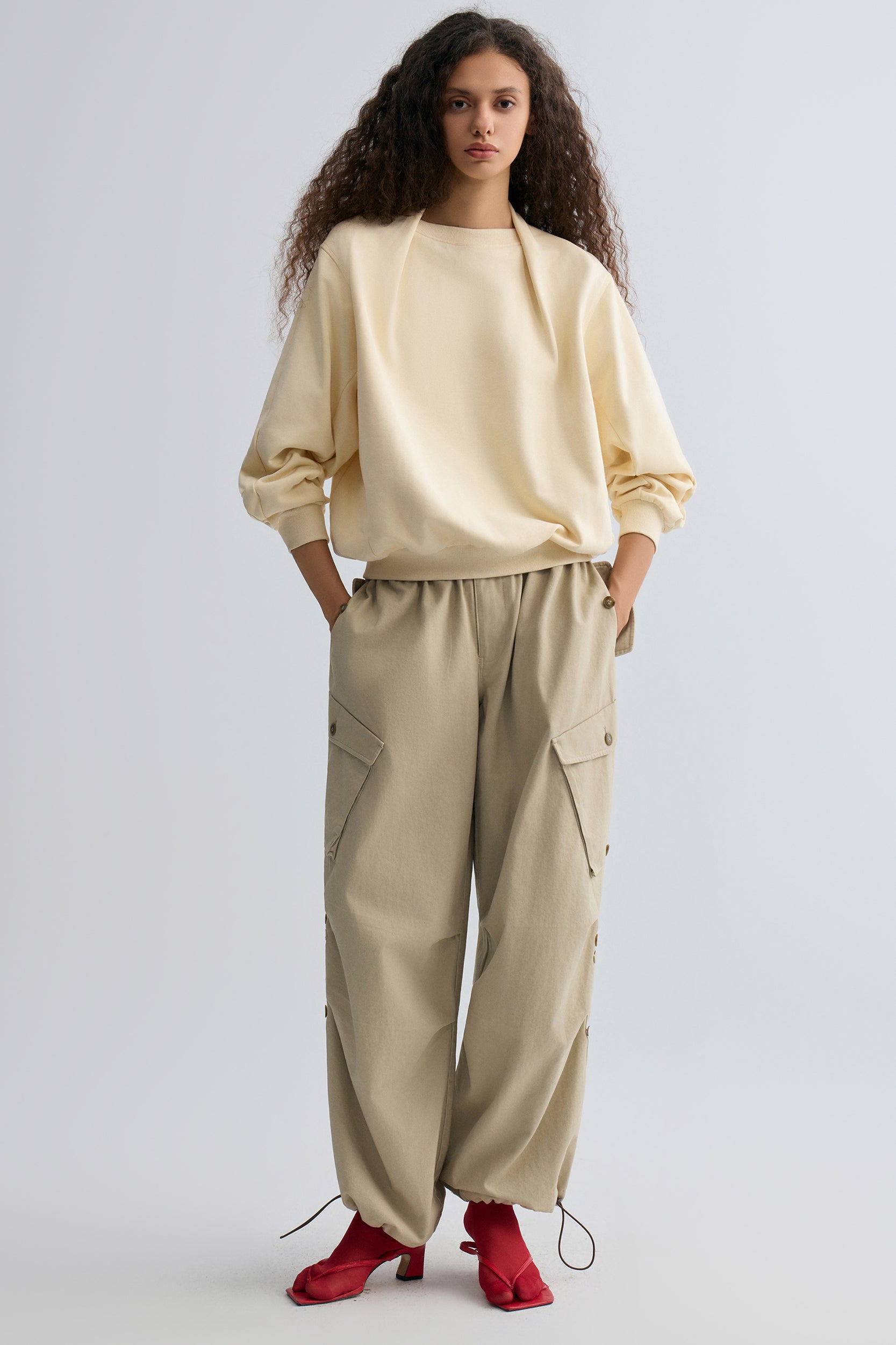 Cotton Panelled Sweater Cream