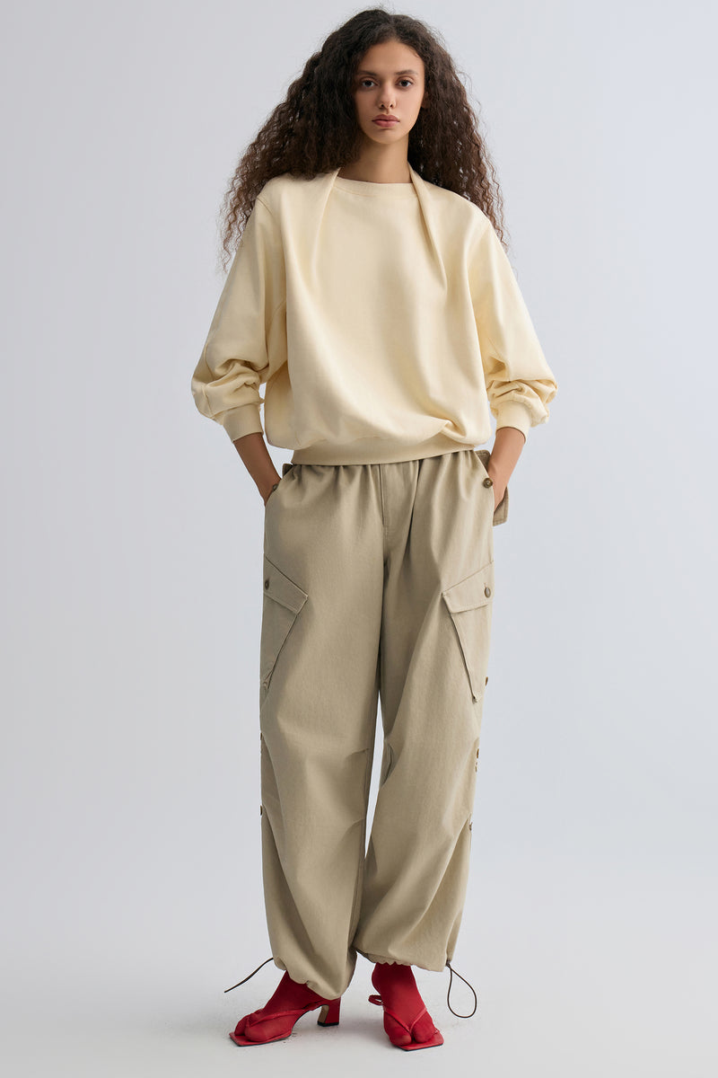 Cotton Panelled Sweater Cream