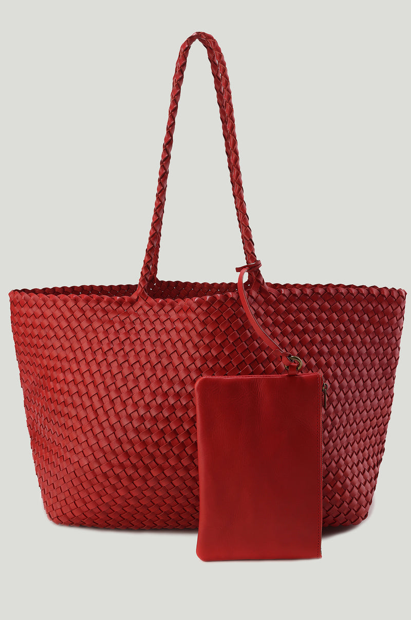 Soleil Woven Large Tote Red