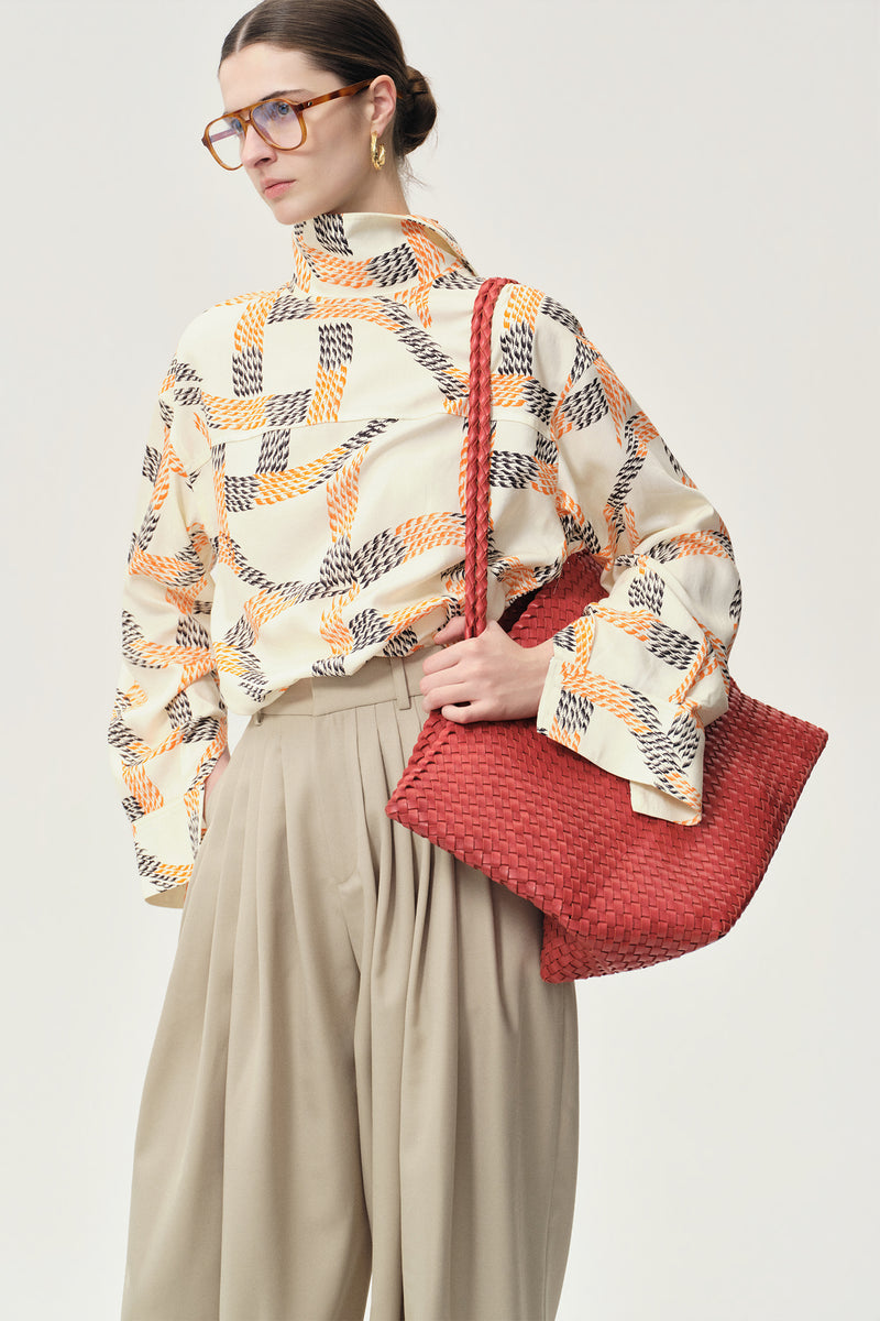 Printed Reversed Collar Shirt Ivory