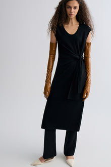 Knot-detail Knitted dress in Merino Wool Black