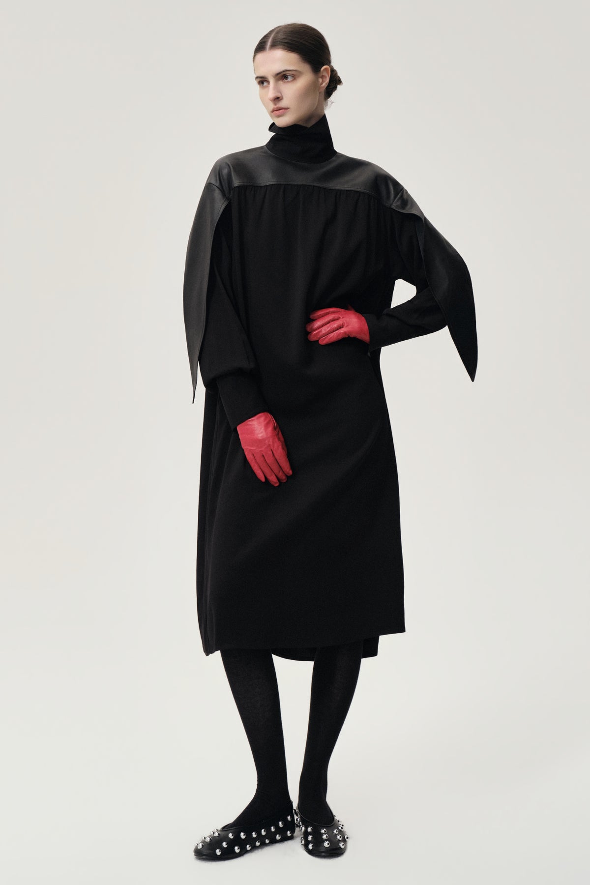 Leather Gathered Dress Black