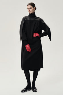 Leather Gathered Dress Black