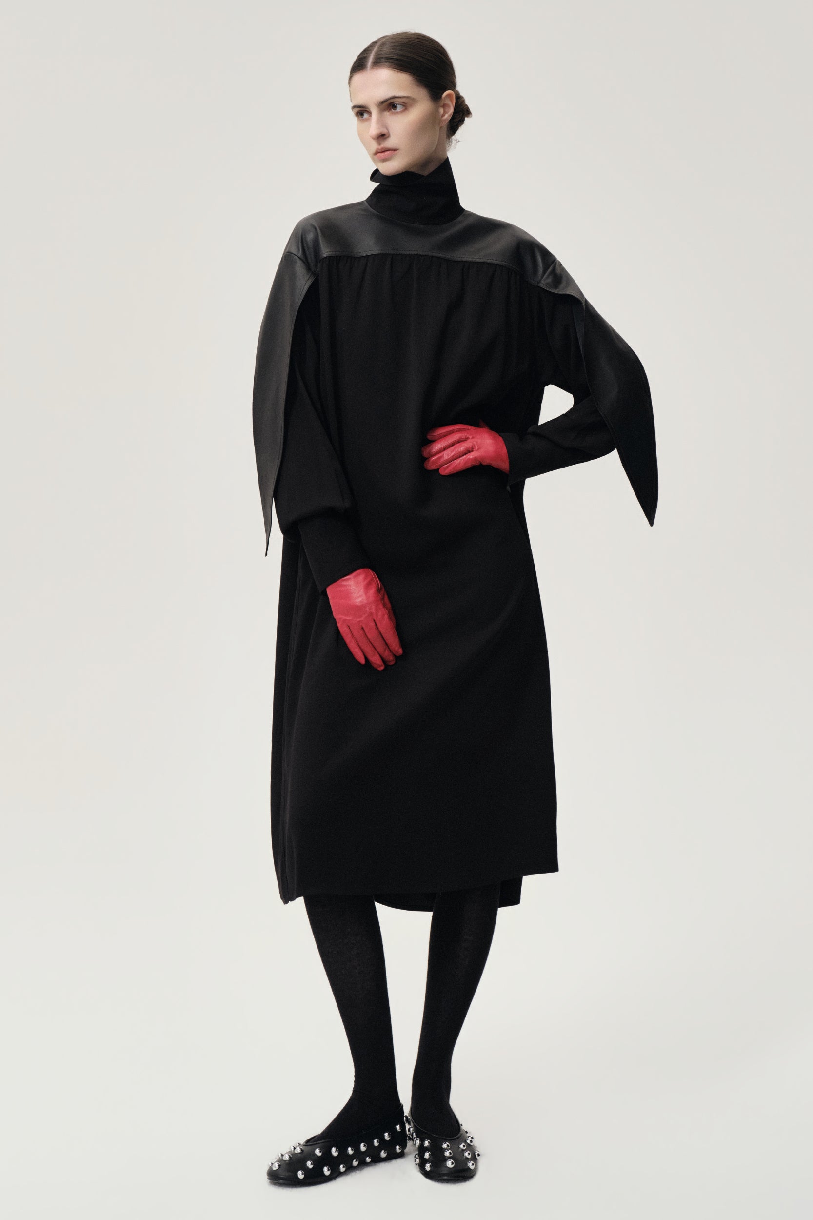 Leather Gathered Dress Black