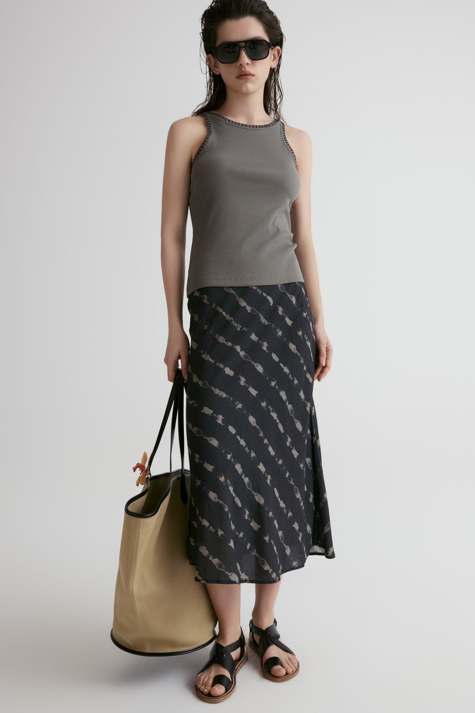 Hand-drawn Stripe Midi Skirt