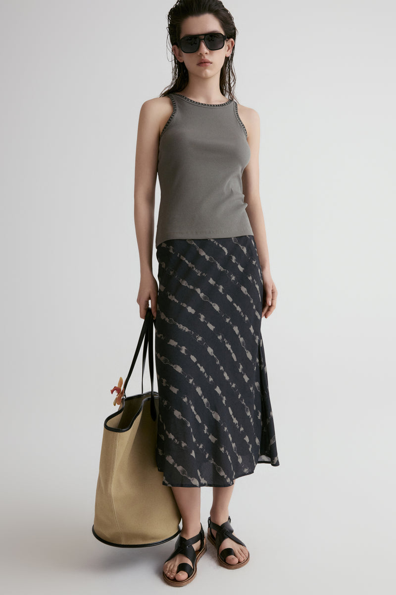 Hand-drawn Stripe Midi Skirt