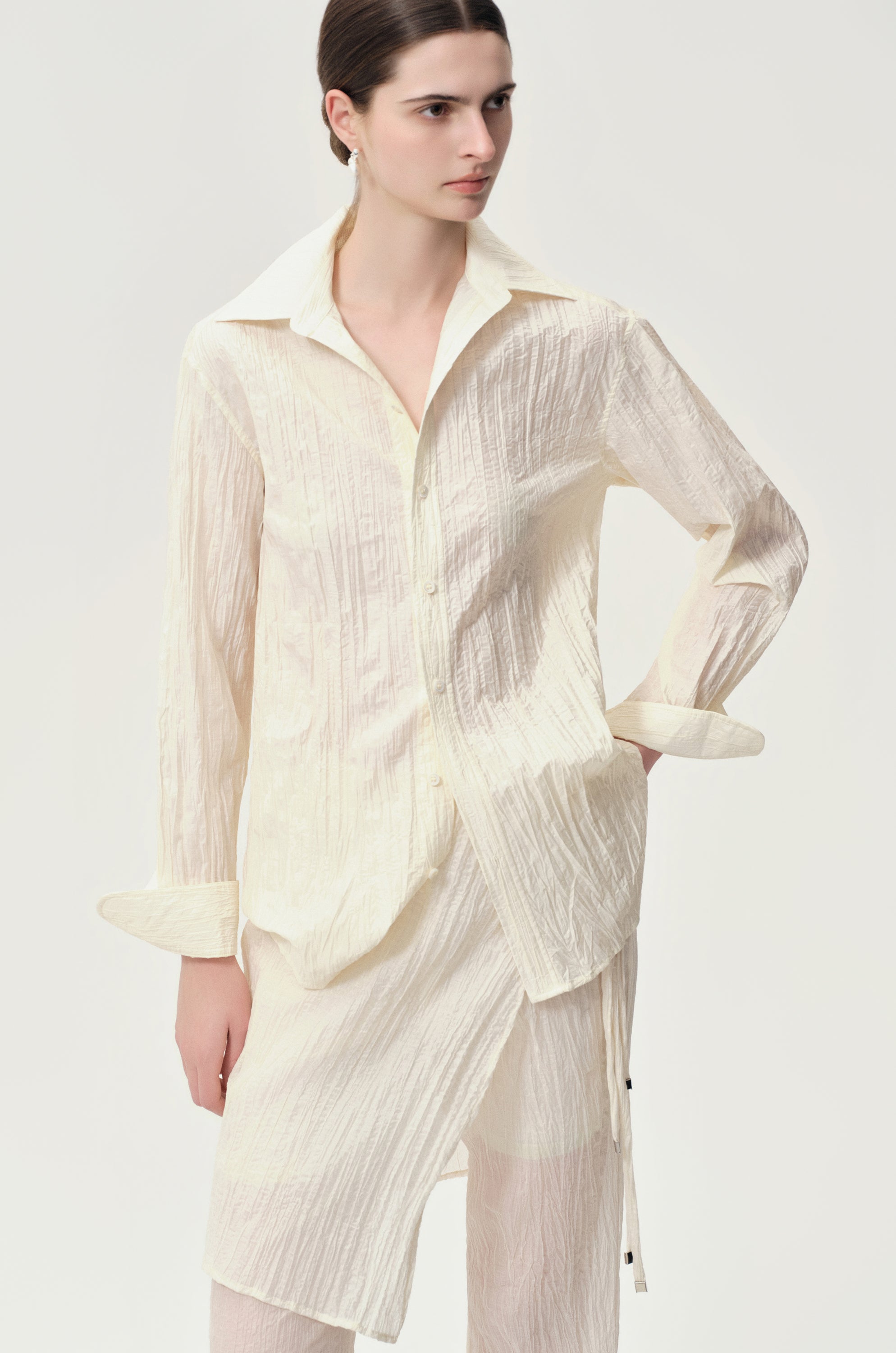 Crinkled Gauze Shirt Ecru