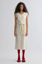 Knot-detail Knitted dress in Merino Wool Cream