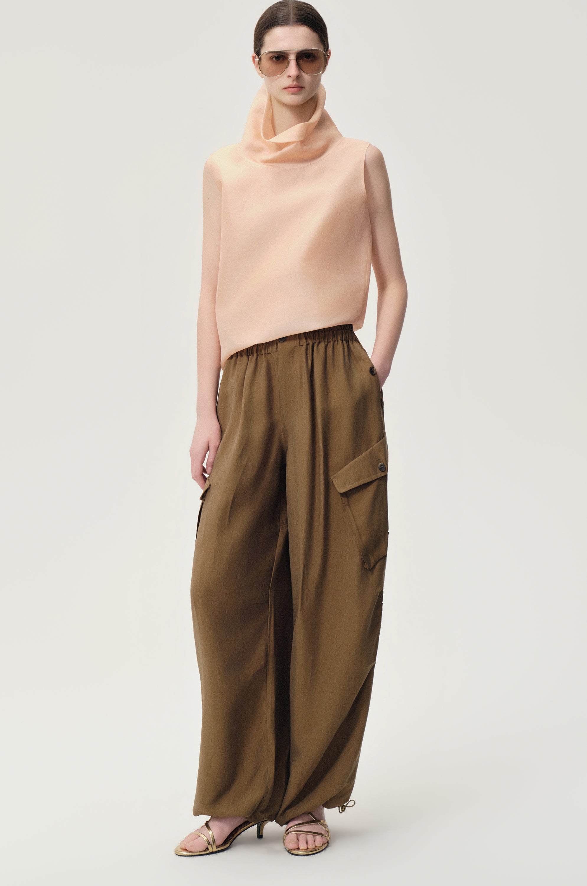 Silk Organza Turtleneck Top Blush