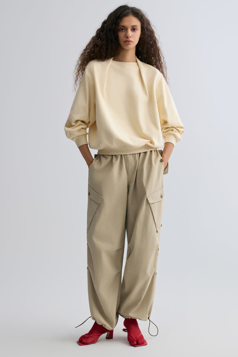 Washed Baggy Cargo Trousers Dusty Ivory