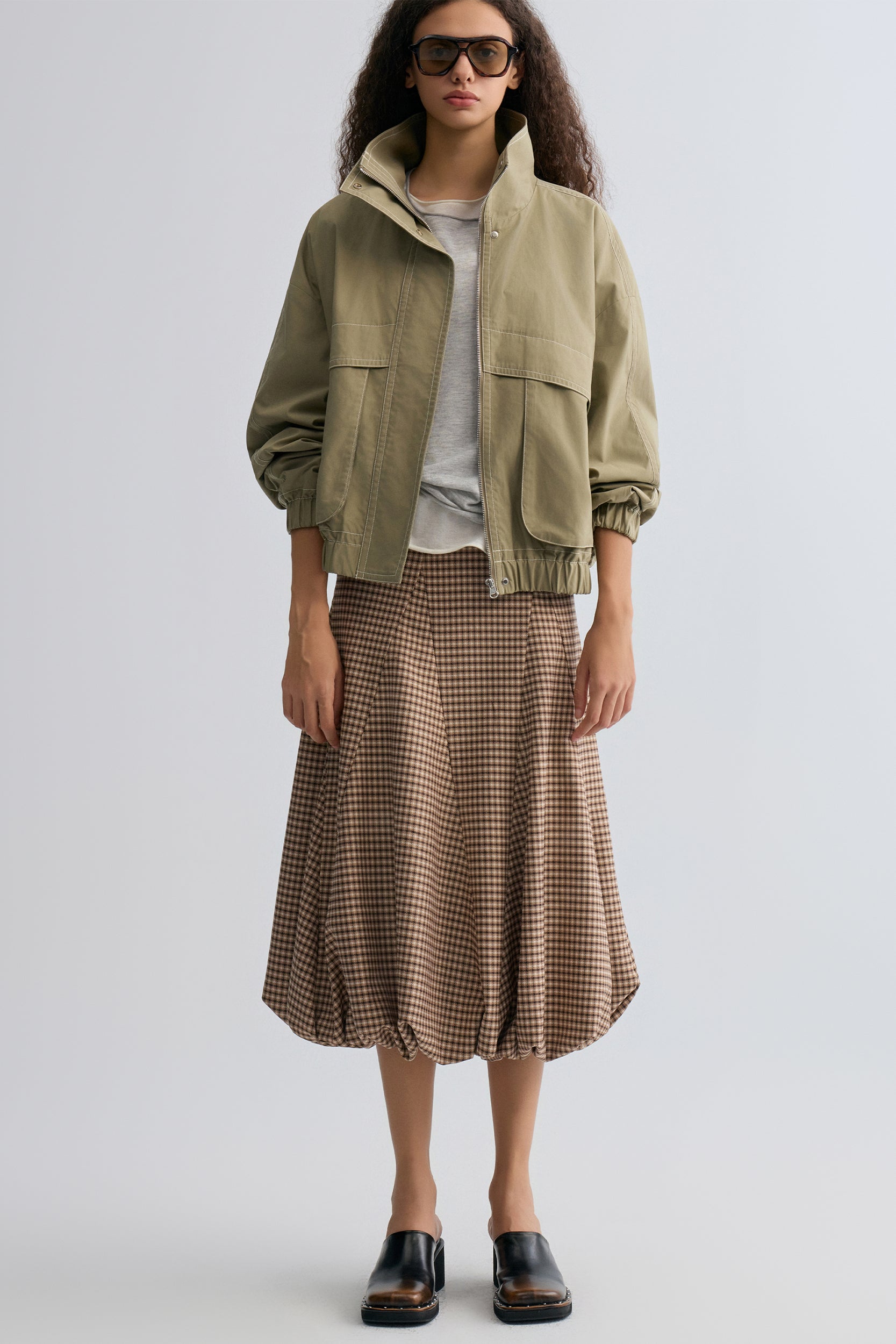 Tulip Checked Ballon-hem Skirt