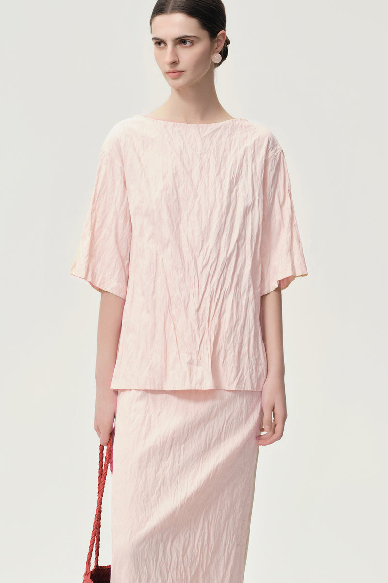 Crinkled Gauze Top Peach