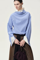 Double-layer Collar Shaped Shirt Sky Blue/White