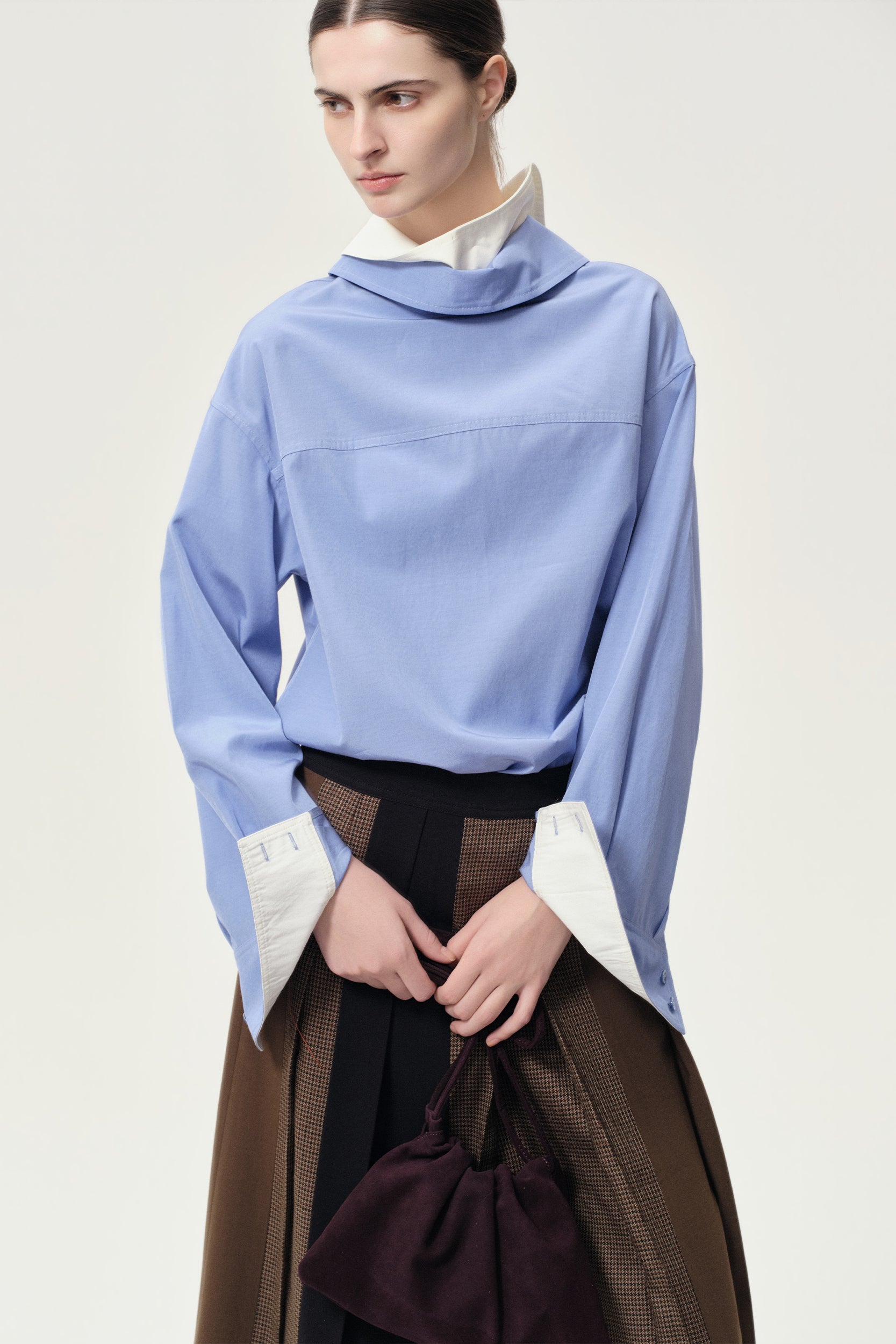 Double-layer Collar Shaped Shirt Sky Blue/White