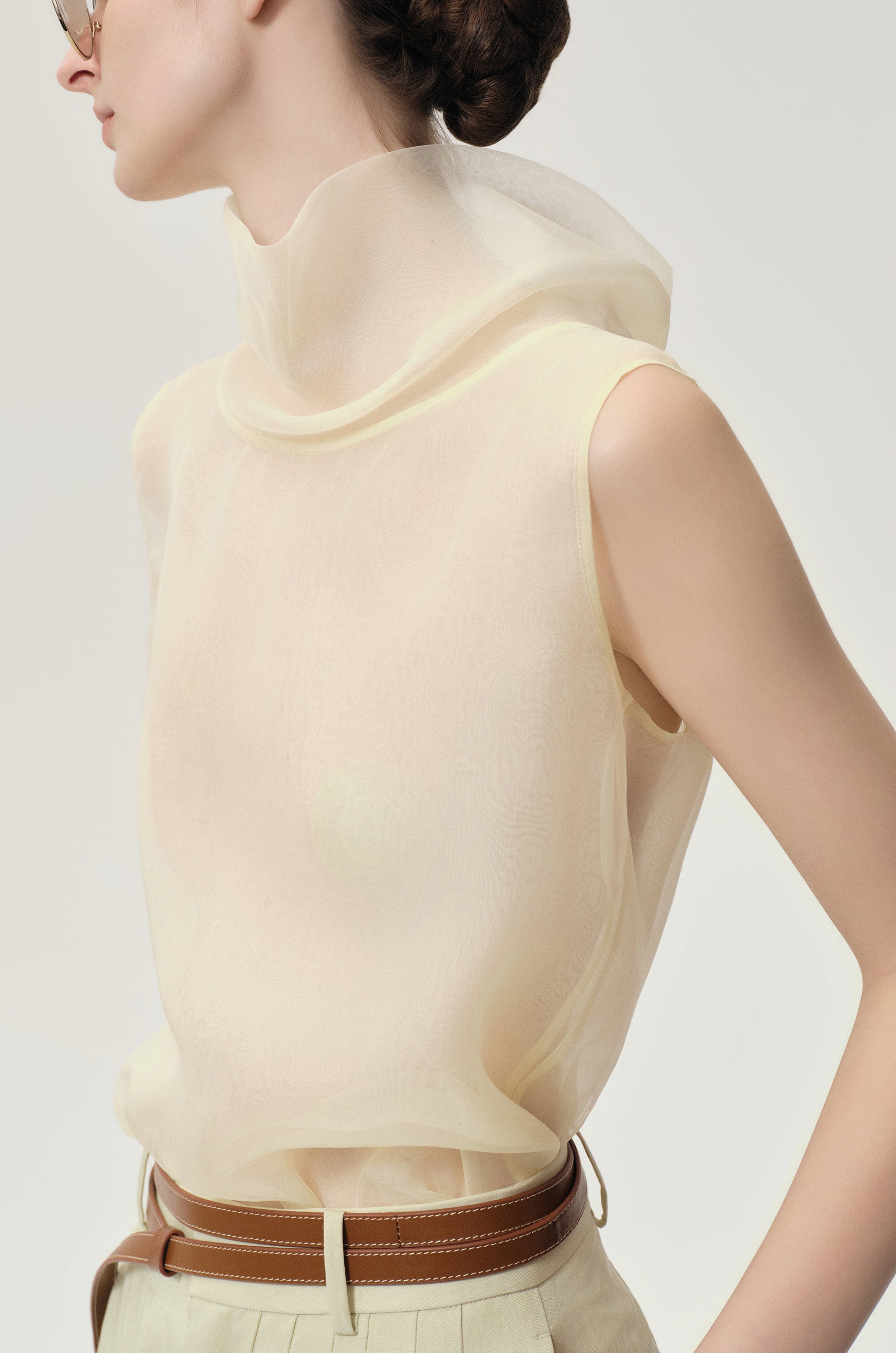 Silk Organza Turtleneck Top Butter