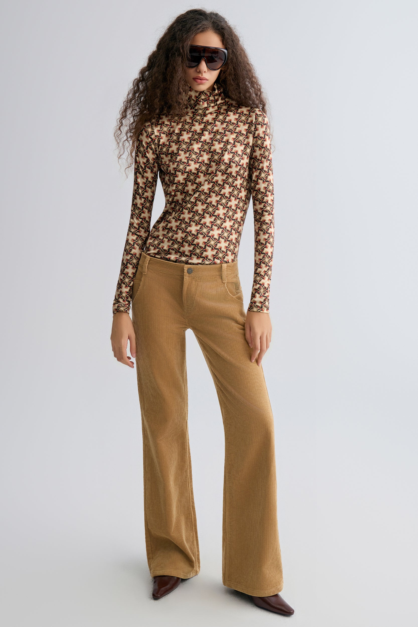 Geometric Long Sleeve Turtleneck Top