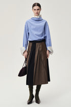 Pleated Color-block Skirt Navy
